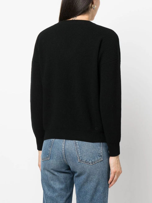 metallic-threading V-neck jumper